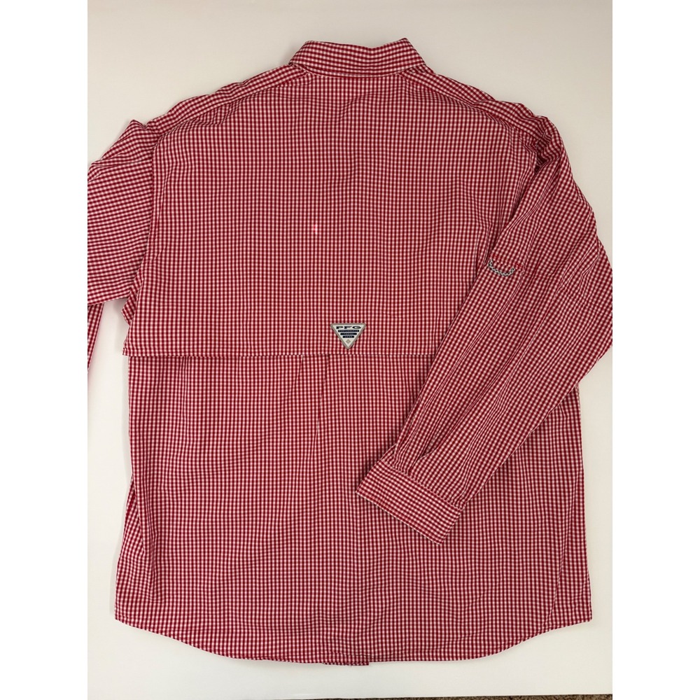 Columbia PFG Super Bonehead Texas Tech Shirt Mens Large Red Gingham Fishing L - Picture 6 of 6